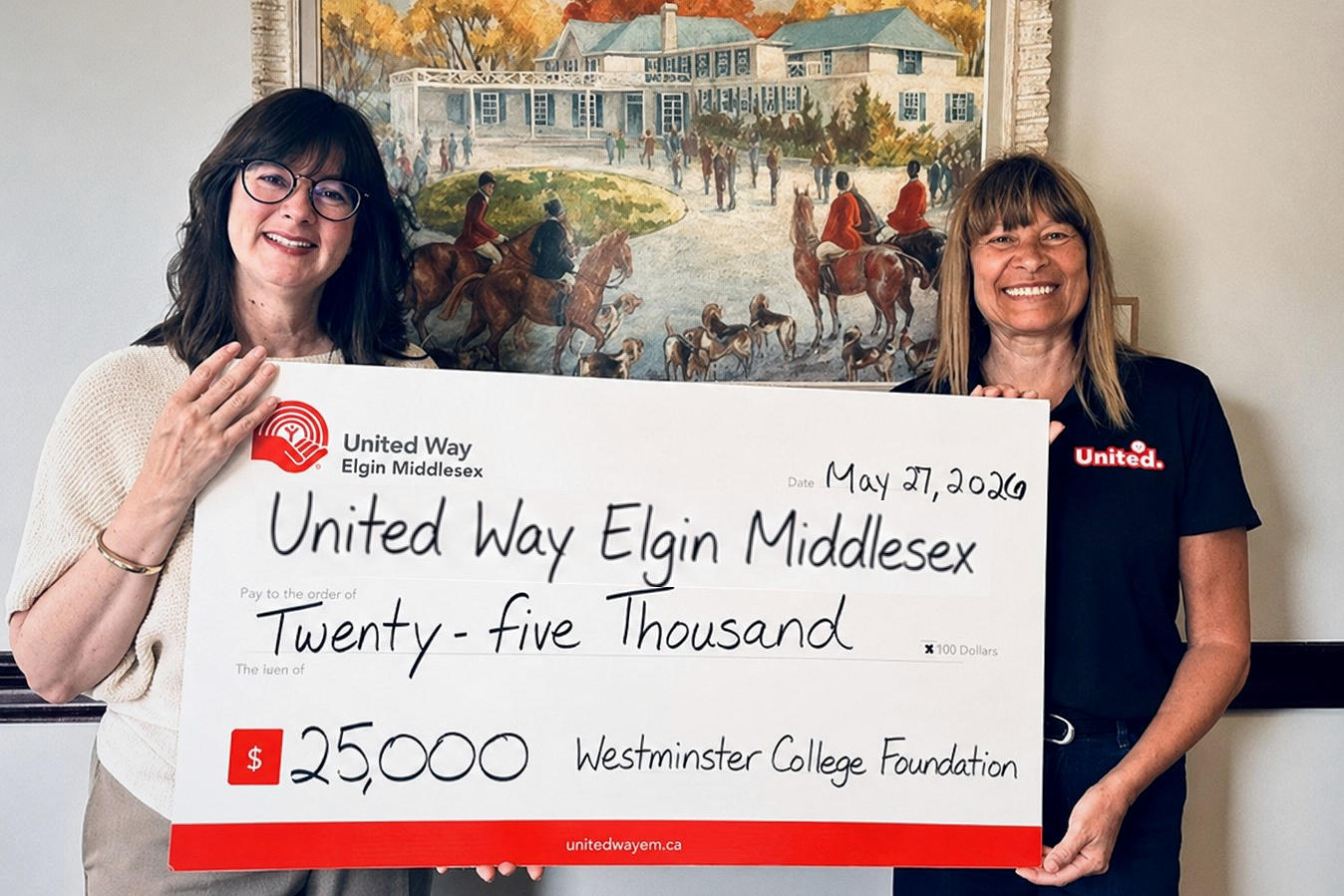 United Way cheque presentation at Westminster Foundation